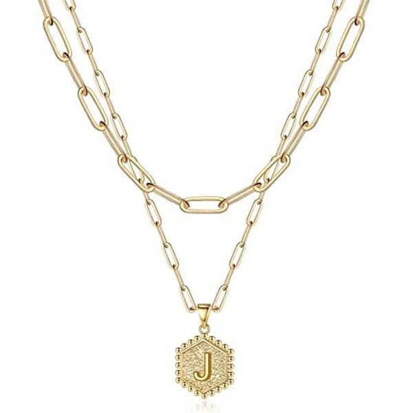 Dobbeltlags kragekjede for kvinner med bokstavanheng, gull geometrisk choker
