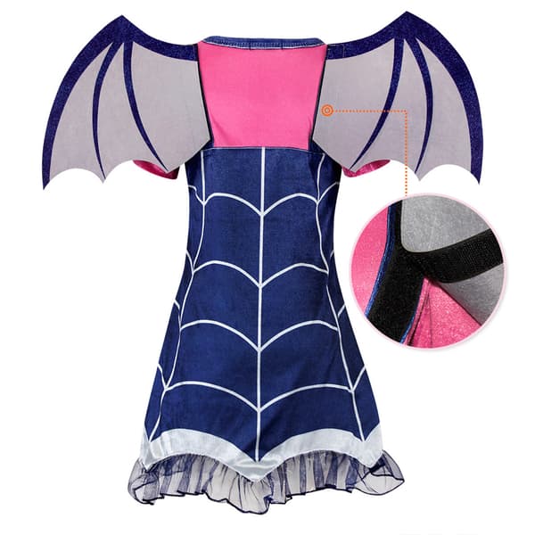 Halloween-vampyrkostyme for jenter med flaggermusvinger og hodeplagg 120cm
