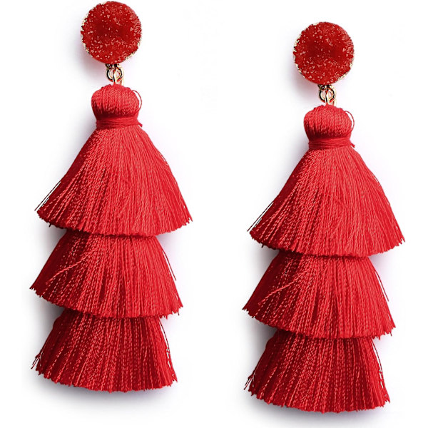 Fargerike Lagdelte Tassel Ørepynt Bohemisk Lagdelt Tassel Stud Dangle Drop Ørepynt for Tenåringsjenter Bursdag Jul Venner Gave