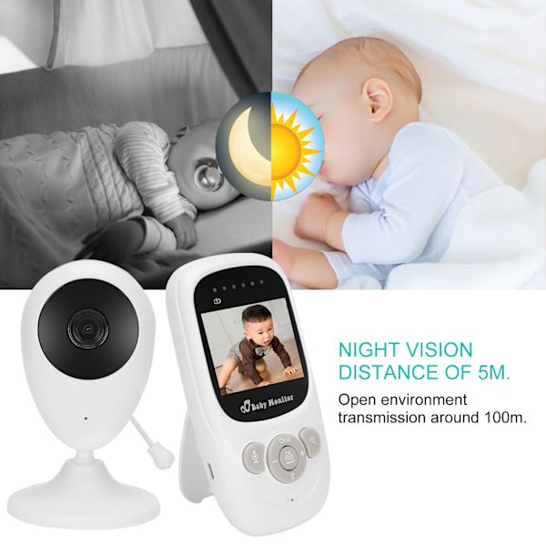 2,4G Trådlös Babymonitor med Musikfunktion, Temperaturövervakning, Videobabymonitor, 100‑240VAU-kontakt