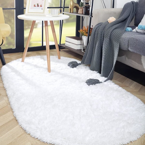 Oval fluffig matta, modern plyschig shaggy matta för barns sovrum, extra bekväm söt barnkammarematta, sängmatta för pojkar och flickors rum, hemdekormattor