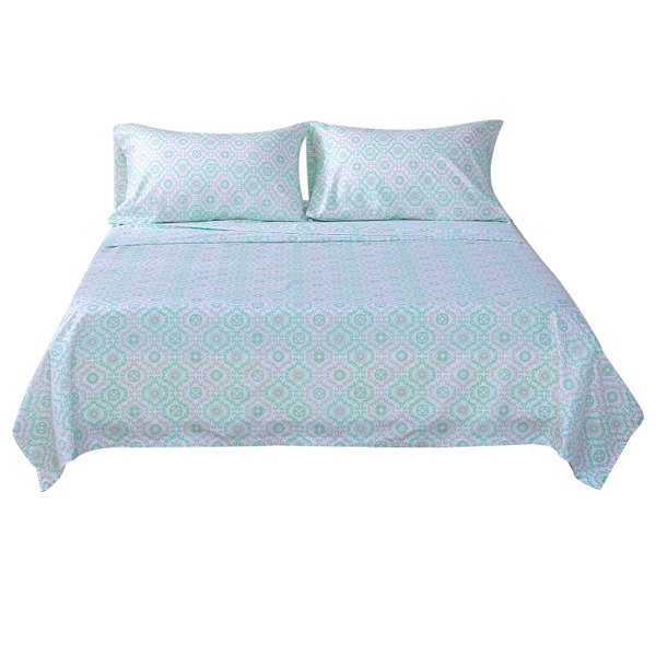 4-pack 100% Polyester Sängkläder med Blommönster - Lakan, Överdrag & Kuddfodral (King)
