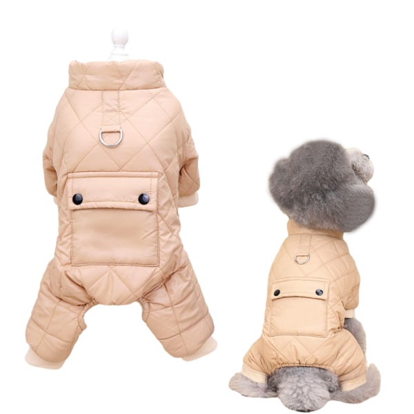 Hundjacka för vintern, varm helkropps hundsnödräkt, hundkappor för kallt väder, vindtät hundkläder utomhus (brun)