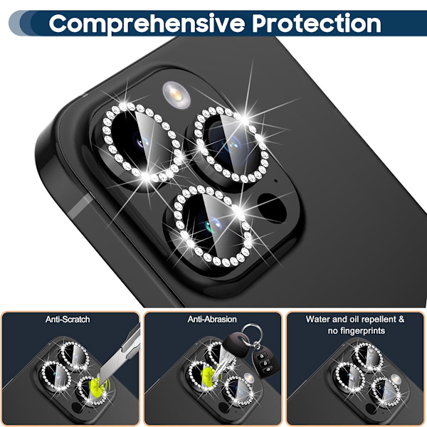 iPhone 13 Pro/13 Pro Max Linssisuoja Bling Timantti Musta musta