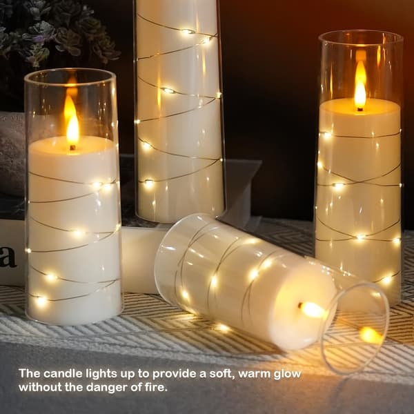 3 Pcs Flickering Flameless Candles 3D Wick Battery Operated LED Pillar Candles with Remote Timer Ivory[TT] Ivory 3pcs