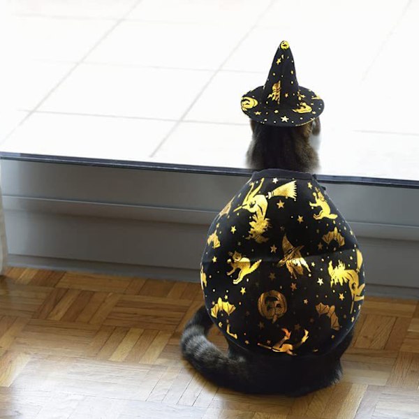 Lemmikkieläinten Halloween-noitaviittasetti, koiran ja kissan hattu ja viitta, asusteet