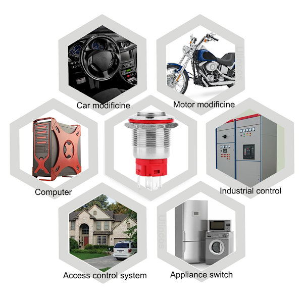 Metallisk tryckknappsswitch DC9~30V 19mm 1NO 1NC Självlåsande switch med ljus Vit ring Strölampa Hög huvud självlåsande