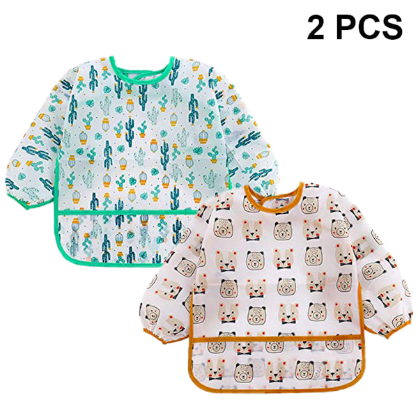 2-pack Långärmade Snuttset | Vattentäta Bebissnuttar med Fickor | Småbarnssnutt med Ärmar och Smulhållare | Fläck- och Luktresistent