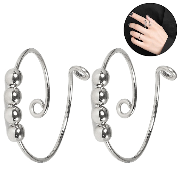 2 st justerbara ångestdämpande ringar för kvinnor med pärlor, stressavlastande ring, spinnerring, meditationsring