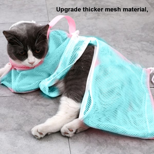 Kattbadpåse, valp hund rengöring duschpåse - justerbar anti-bit och anti-scratch polyester mjuk fasthållning katt grooming väska för bad, spik