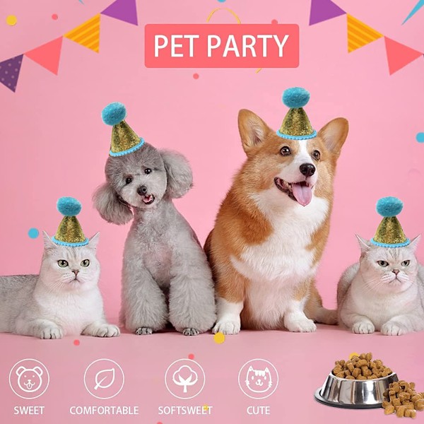 3 Pakk Mini Bursdagshatt for Små Hunder Katt Fest Hatter Kjæledyr Bursdag Grooming Hodebånd Tilbehør