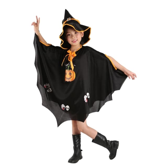 Halloween-kappe for barn, heksekostyme for fortryllende forestillinger Black