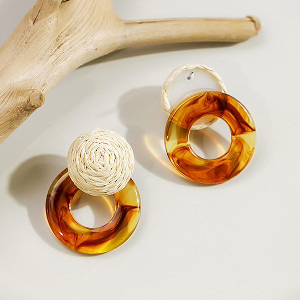 Raffia-vevde øredobber, harpiks øredobber Rattan øredobber Straw Wrap øredobber Sommer Drop Dangling øredobber for kvinner tenåringsjenter