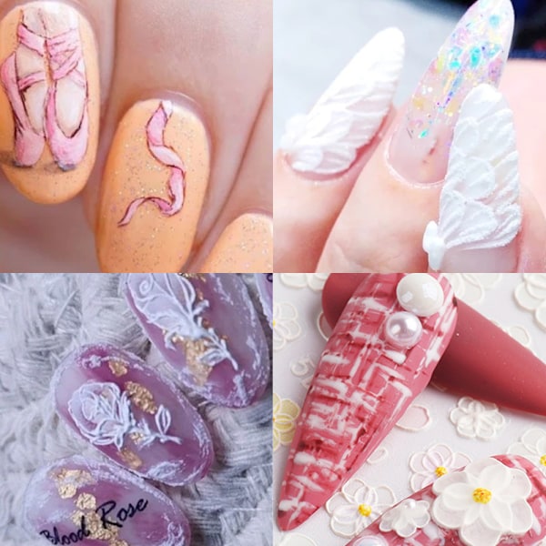 Nagelkonstdekal 5D Ihålig Utsökt Mönster Nagelkonsttillbehör Självhäftande-4st