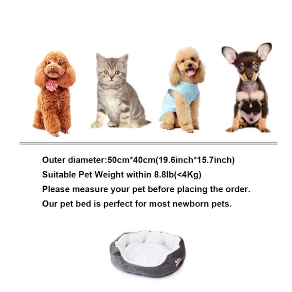 Husdyrseng Kattenseng Pude Blød Hundebed Varmt Hundesovested Kattedække Hundemåtte Hundesofa Kattesofa (Grå)