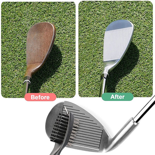 Golfklubborst och -rännrensare med retrådbart snöre och aluminiumkarbinhake, lätt och snygg, ergonomisk design, fäster enkelt på golfbagen
