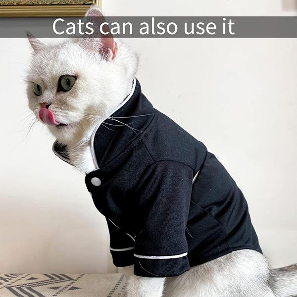 Liten hund katt pyjamas silke, mjuk husdjur tröjor loungewear valp kläder, katter sovkläder skjorta (svart)