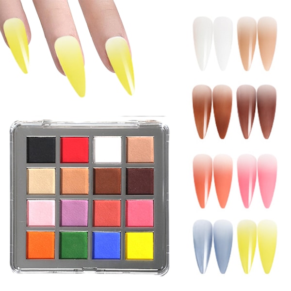 Nagelpulverset, 16 Färger Pigment Solid Iridescent Neon Manikyr Glitter Hem DIY Salong Naglar