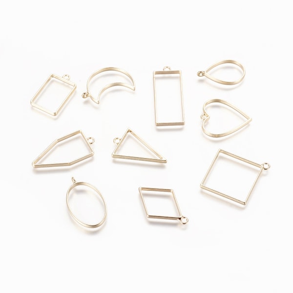 Öppna Bezel Hängsmycken Smyckesdelar Assorterade Geometriska Hartsformar för Charm Smyckestillverkning DIY och Legering Örhängen Halsband Armband (Brons)