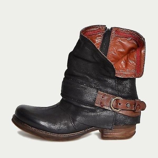 Vintage Western Kvinnor Ankel Boots Spänne Slouch Biker Skor