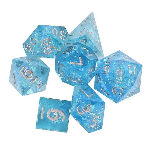 7 stk. harpiks RUNFNG D&D terninglegetøj Polyedrisk terningesæt Gennemsigtigt brætspil terningesæt til rollespil 25-26s[D] Silver Number