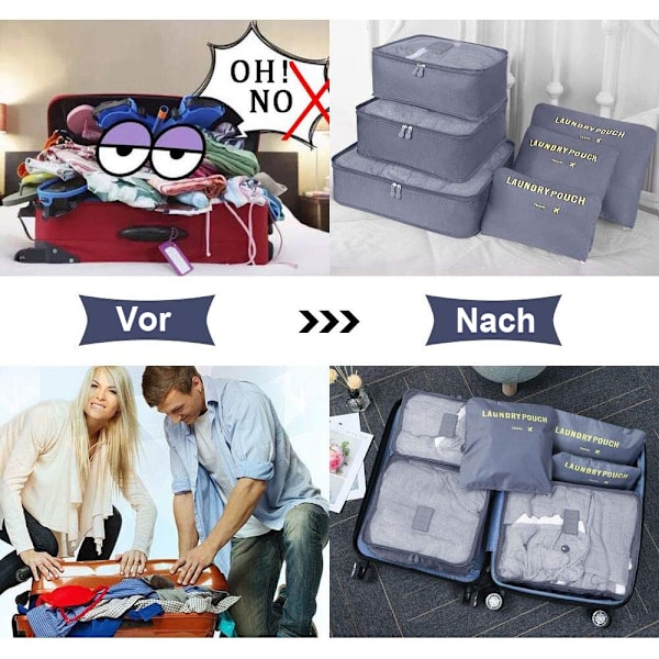 6-delt Rejsestoragepose Multifunktionel TøjSorteringspakke Rejsepaknings Kompressionspose Bagageopbevaringspose