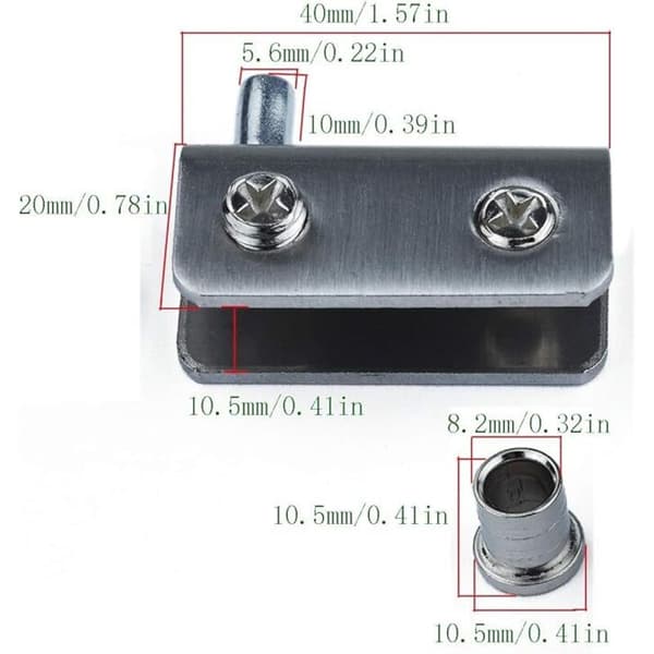 Sæt med 4 glasdørhængsler, 90° svinghængsel, ikke-borebart glas, rustfrit stål, egnet til 5-8 mm glas (sølv)