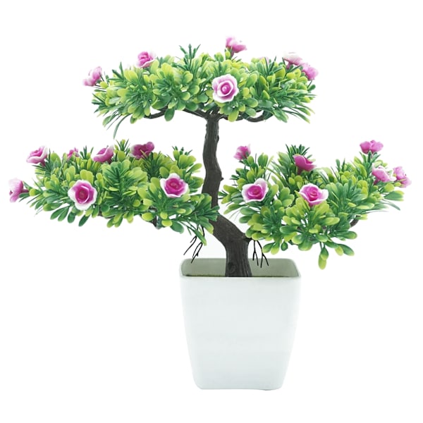 Kunstig Potteplante Dekoration Simuleret Bonsai Træ til Hjem Kontor (Rose Rød)