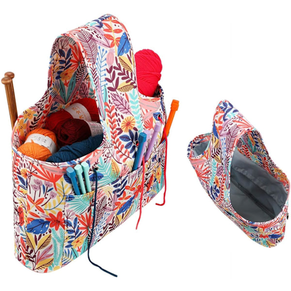 Garnopbevaring Knittetaske - Bedste Holdbar Canvas Garnopbevaringsorganisator til Garn og Strikkepinde, Hæklenåle og Andre Tilbehør