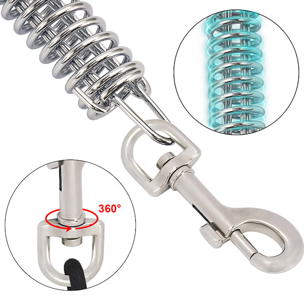 Hundeleie med fjærbelastet, låsbar krok, løpetau for hagen, egnet for små til mellomstore og store hunder