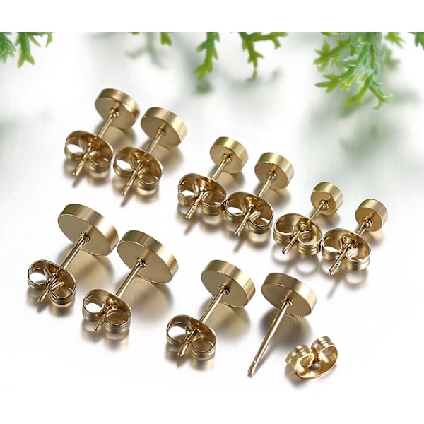 Smykker 5 Par Stud Sæt, Rustfrit Stål Flade Runde Polerede Øreringe Øresmykker til Kvinder & Mænd, Sølv / Guld / Sort