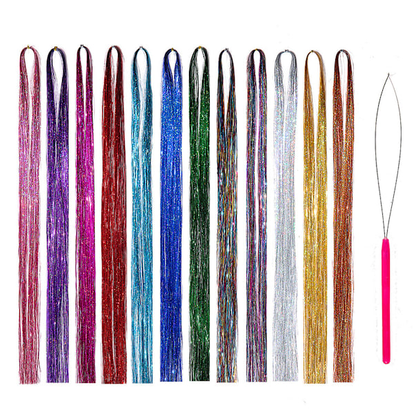 Tinsel-hiuslisäkkeet 90cm Hiusasusteet Keijuhius Tinsel-setti Työkalulla Tinsel-hiukset Naisille Tytöille Lapsille Kimaltavat Lahjat