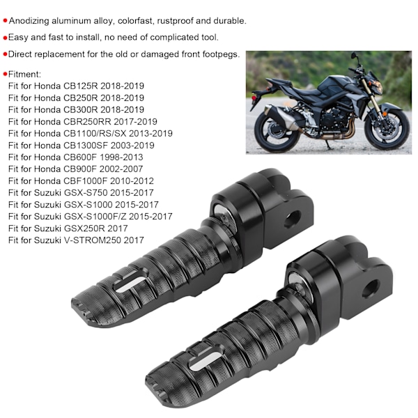 Par Sæt Forreste Fodstøtter Pedaler Motorcykel Modifikation Passer til Honda CB125R CB300R CB1300SF CB600F Sort