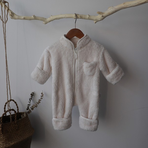 Babys vinterforstærket pelset onesie Varmt wrap fod lang krybende dragt (Abrikos)