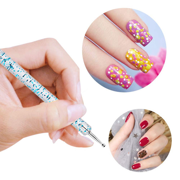 5-pack nagelprickpenna-set, nagellacksmålning, manikyr, prickar, nagelkonst, dubbeländad nagelkonstspets, borr