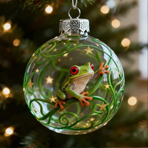 Acrylic Christmas Ball Frog Tree Decoration with Hanging Rope 3D Blown Plastic Frog Ball E