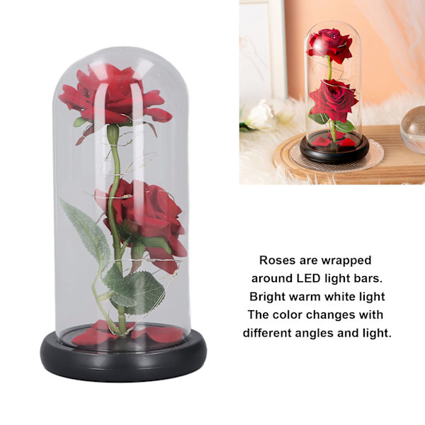 Elektrisk LED Rose Glas Lint Dekorativ Lys 2 stk Rose Glas Dæksel til Fødselsdag Mor