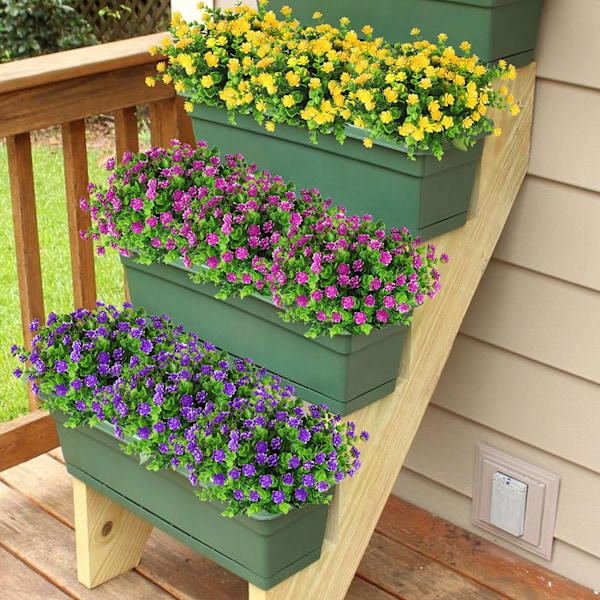 6 Paket Konstgjorda Blommor Utomhus Falska Blommor för Heminredning, UV-Resistenta Konstgjorda Plastgröna Buskar Växter för Hängande Trädgård Veranda