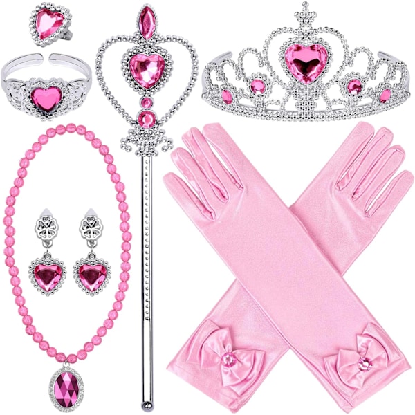 Prinsessklänningstillbehör 9 st Prinsessasmycken Leksaker Flickleksaker Prinsesstillbehör för flickor Krona Armband Ring Örhängen Halsband Trollstav Krona