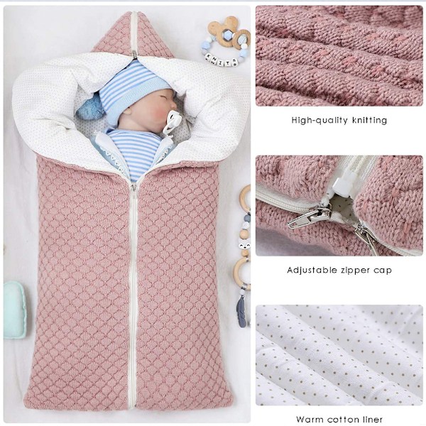 1 stk Baby Swaddle Tæppe Fleeceforet Bærbar Spædbarn Strikket Barnevogn Nap Wrap Plus Bomuld, Nyfødt Tyk Blød Varmt Sovesæk