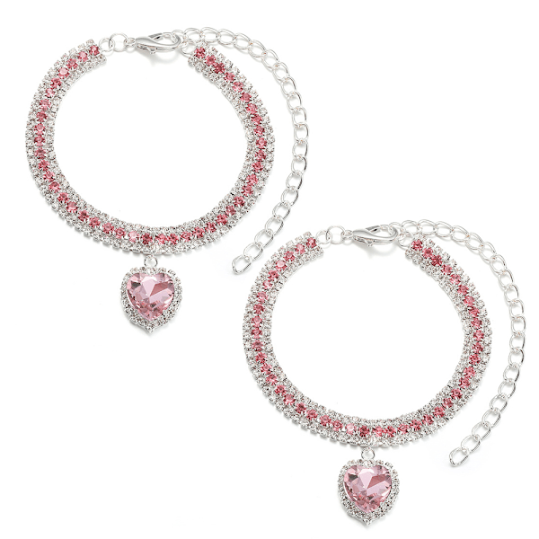Rhinestone-koiran kaulakoru, 2 kpl Kissat Kolme Rivin Rhinestone-kaulakoru Sydänriipuksen kanssa Säädettävä Kristalli Kissankaulakoru