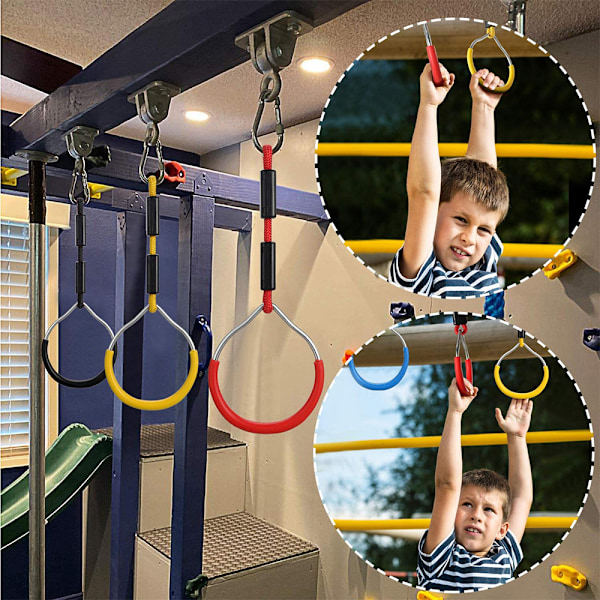 Färgglada Svingringar för Gymnastik - 4-pack Utomhus Lekset & Lekplatsutrustning för Ninja-bana, Apa Ring, Klätterring, Hinderringar