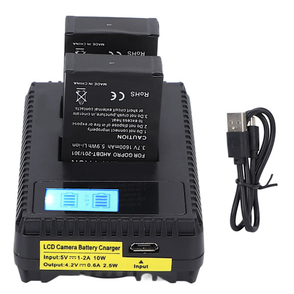 Dubbel USB Batteriladdare LCD-Skärm Kamera Batteriladdare med 2 Batterier för Hero2 3