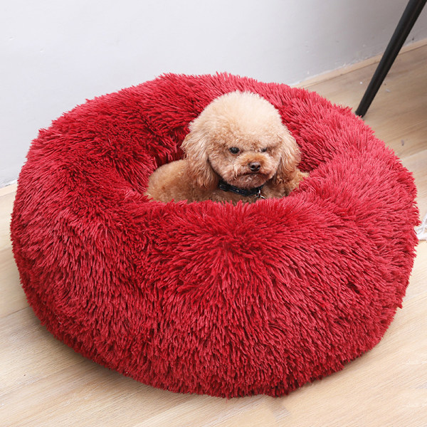 Dyrebed til katte og hunde Rundt plys hundebed kattebed i donutform Farve og størrelse valgfri (Diameter 80 cm, )