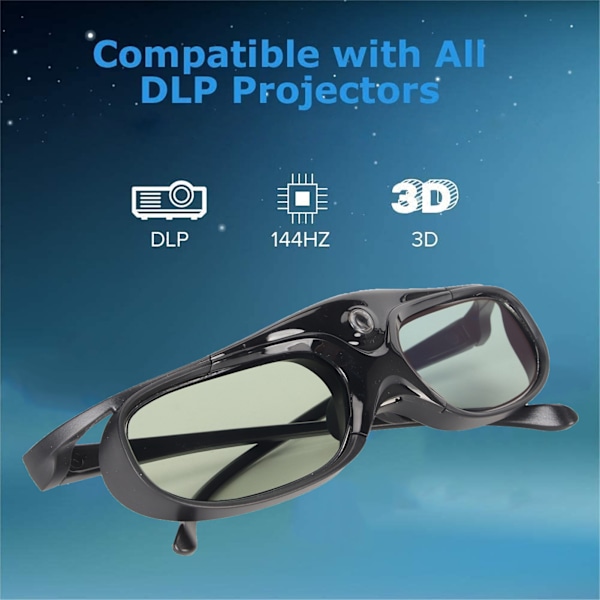 DLP Link 3D-glasögon 144Hz Uppladdningsbara Hög Ljusgenomsläpplighet 3D Aktiva Slutare Glasögon för Alla 3D DLP-projektorer