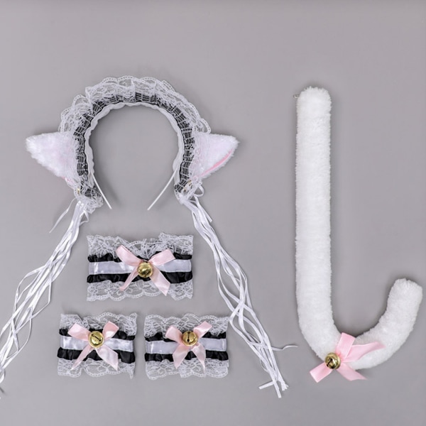 Kattöron pannband och katt svans fluga handled dekorationer set för kvinnor, barn katt kostym för Halloween fest