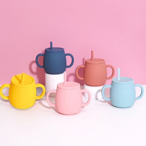 Silikon Baby Træningskop Ubrækkelig Toddler Sippy Cups med Strå Toddler Kopper