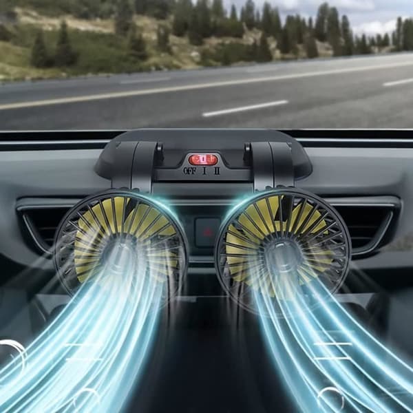 USB-12V Bilventilator, Mini 360° Roterende Bilventilator, Kraftfuld og Stille Dobbelt Hoved til SUV, [H8673]