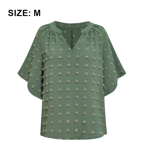 Bluser til kvinder med korte ærmer, V-hals og pomponer i chiffon - Sexy og afslappet