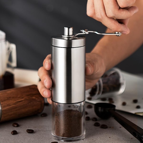 Manuell kaffekvarn med externa justeringar, keramisk konisk burrkvarn och vattentät kropp i rostfritt stål, liten bärbar handkaffeböna